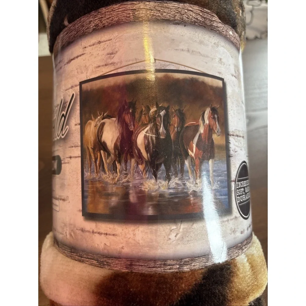 American Heritage Horses on Water Blanket Plush Raschel Throw Rush Hour 50x60 In